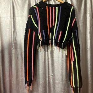 Colorful Striped Fringed Sweater